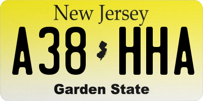 NJ license plate A38HHA