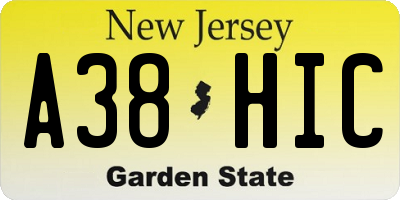 NJ license plate A38HIC