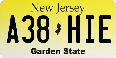 NJ license plate A38HIE