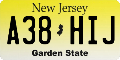 NJ license plate A38HIJ