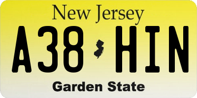NJ license plate A38HIN