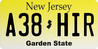 NJ license plate A38HIR