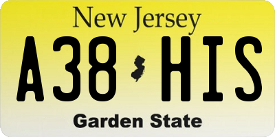 NJ license plate A38HIS