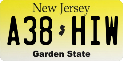 NJ license plate A38HIW