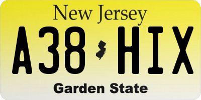 NJ license plate A38HIX