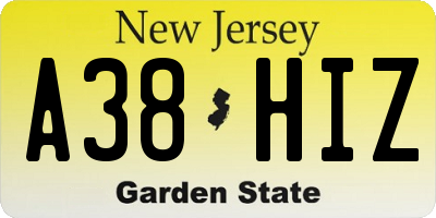 NJ license plate A38HIZ