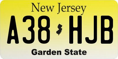 NJ license plate A38HJB