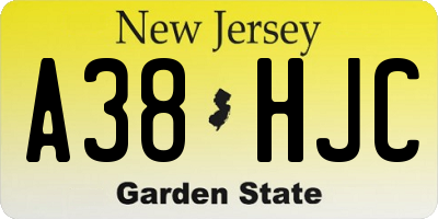 NJ license plate A38HJC