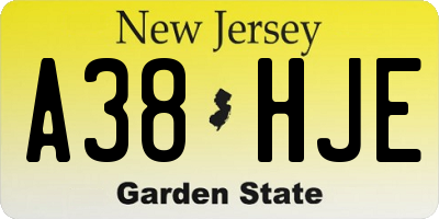 NJ license plate A38HJE