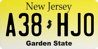 NJ license plate A38HJO