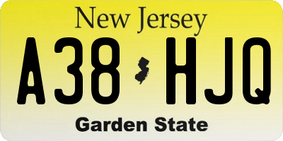 NJ license plate A38HJQ