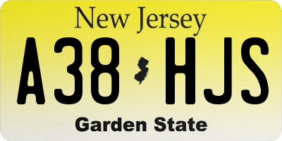 NJ license plate A38HJS