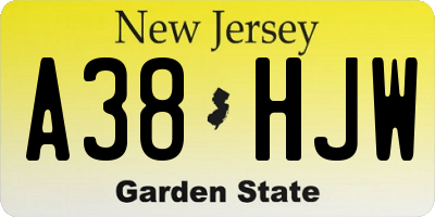 NJ license plate A38HJW