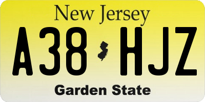 NJ license plate A38HJZ
