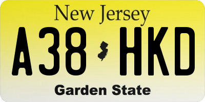 NJ license plate A38HKD