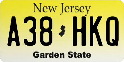 NJ license plate A38HKQ