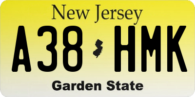 NJ license plate A38HMK