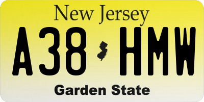 NJ license plate A38HMW