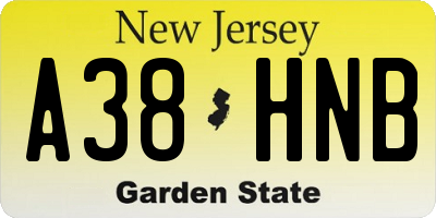 NJ license plate A38HNB