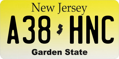 NJ license plate A38HNC