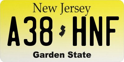 NJ license plate A38HNF
