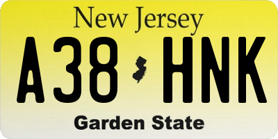 NJ license plate A38HNK
