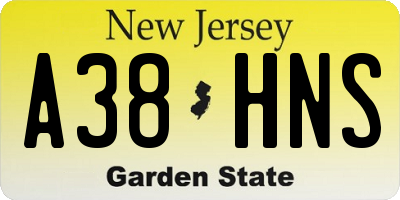 NJ license plate A38HNS