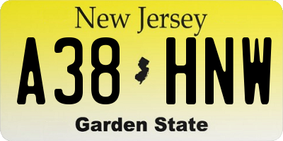 NJ license plate A38HNW