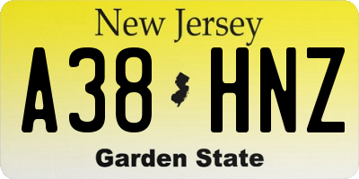 NJ license plate A38HNZ
