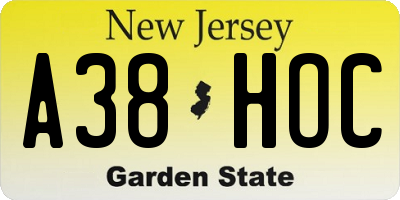 NJ license plate A38HOC