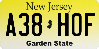 NJ license plate A38HOF