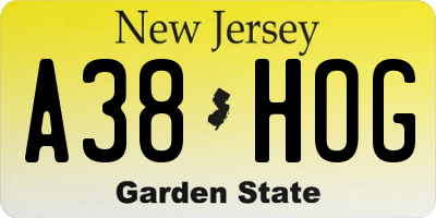 NJ license plate A38HOG