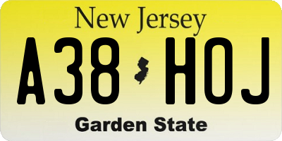 NJ license plate A38HOJ