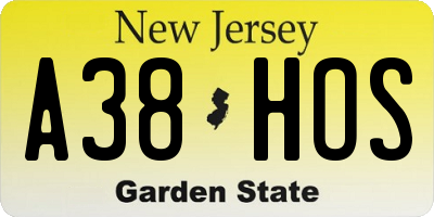 NJ license plate A38HOS