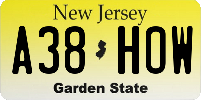 NJ license plate A38HOW