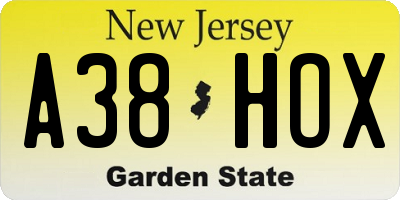 NJ license plate A38HOX