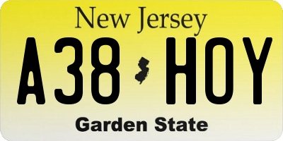 NJ license plate A38HOY