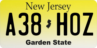 NJ license plate A38HOZ