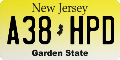 NJ license plate A38HPD
