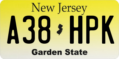 NJ license plate A38HPK