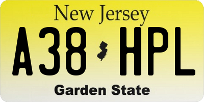 NJ license plate A38HPL