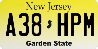 NJ license plate A38HPM