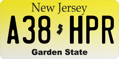 NJ license plate A38HPR