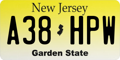 NJ license plate A38HPW