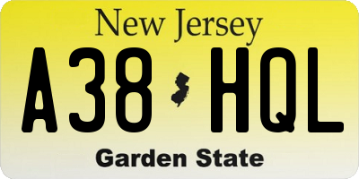 NJ license plate A38HQL