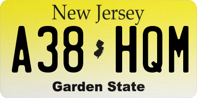 NJ license plate A38HQM