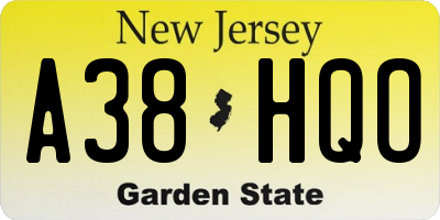NJ license plate A38HQO