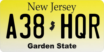 NJ license plate A38HQR