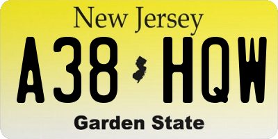 NJ license plate A38HQW