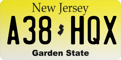 NJ license plate A38HQX